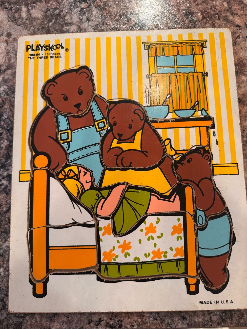 Playskool The Three Bears Vintage Puzzle Art - Yellow & Blue